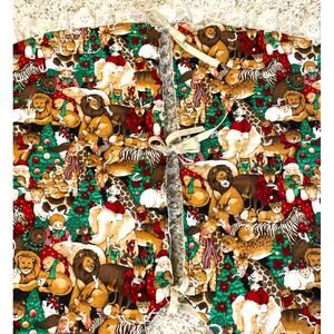 Holiday Tree Skirt Fabric Animal Pattern Handmade Lace Trim